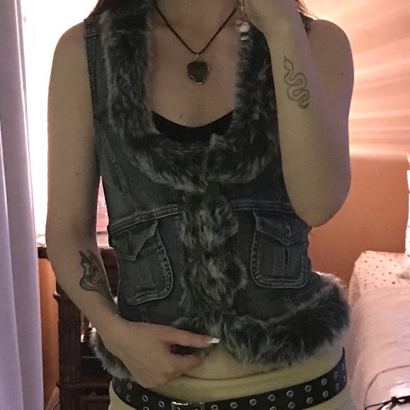 Guess Jackets & Blazers - Guess Jeans Faux Fur Denim Vest